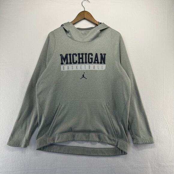 Michigan Wolverines Sweatshirt Men's Large Gray Hoodie basketball jumpman Jordan - Picture 1 of 11